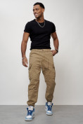 Купить Джинсы карго мужские с накладными карманами бежевого цвета 2427B, фото 9