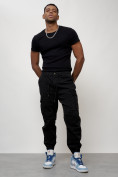 Купить Джинсы карго мужские с накладными карманами черного цвета 2427Ch, фото 10
