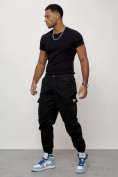 Купить Джинсы карго мужские с накладными карманами черного цвета 2427Ch, фото 2