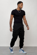Купить Джинсы карго мужские с накладными карманами черного цвета 2427Ch, фото 3