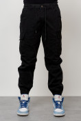Купить Джинсы карго мужские с накладными карманами черного цвета 2427Ch, фото 5