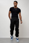 Купить Джинсы карго мужские с накладными карманами черного цвета 2427Ch, фото 9