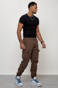 Купить Джинсы карго мужские с накладными карманами коричневого цвета 2427K, фото 10