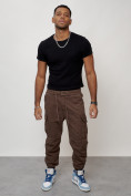 Купить Джинсы карго мужские с накладными карманами коричневого цвета 2427K, фото 12
