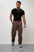 Купить Джинсы карго мужские с накладными карманами коричневого цвета 2427K, фото 2