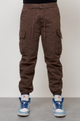 Купить Джинсы карго мужские с накладными карманами коричневого цвета 2427K, фото 4