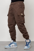 Купить Джинсы карго мужские с накладными карманами коричневого цвета 2427K, фото 5