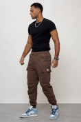 Купить Джинсы карго мужские с накладными карманами коричневого цвета 2427K, фото 9
