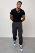 Купить Джинсы карго мужские с накладными карманами темно-серого цвета 2427TC, фото 11