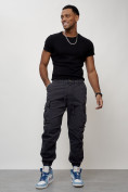 Купить Джинсы карго мужские с накладными карманами темно-серого цвета 2427TC, фото 5