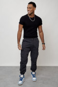 Купить Джинсы карго мужские с накладными карманами темно-серого цвета 2427TC, фото 6