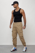 Купить Джинсы карго мужские с накладными карманами бежевого цвета 2428B, фото 10