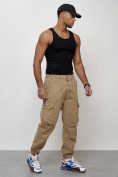 Купить Джинсы карго мужские с накладными карманами бежевого цвета 2428B, фото 11