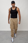 Купить Джинсы карго мужские с накладными карманами бежевого цвета 2428B, фото 3