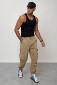Купить Джинсы карго мужские с накладными карманами бежевого цвета 2428B, фото 4