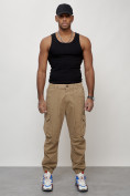 Купить Джинсы карго мужские с накладными карманами бежевого цвета 2428B, фото 9