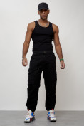 Купить Джинсы карго мужские с накладными карманами черного цвета 2428Ch, фото 10