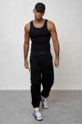 Купить Джинсы карго мужские с накладными карманами черного цвета 2428Ch, фото 12