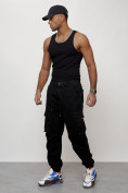 Купить Джинсы карго мужские с накладными карманами черного цвета 2428Ch, фото 2