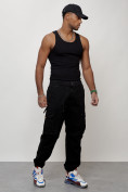 Купить Джинсы карго мужские с накладными карманами черного цвета 2428Ch, фото 3