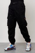 Купить Джинсы карго мужские с накладными карманами черного цвета 2428Ch, фото 6