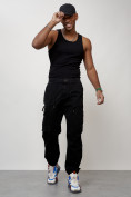 Купить Джинсы карго мужские с накладными карманами черного цвета 2428Ch, фото 9