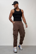 Купить Джинсы карго мужские с накладными карманами коричневого цвета 2428K, фото 10