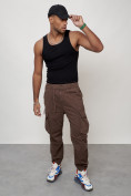 Купить Джинсы карго мужские с накладными карманами коричневого цвета 2428K, фото 11