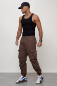 Купить Джинсы карго мужские с накладными карманами коричневого цвета 2428K, фото 2