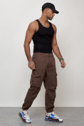 Купить Джинсы карго мужские с накладными карманами коричневого цвета 2428K, фото 3