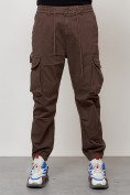 Купить Джинсы карго мужские с накладными карманами коричневого цвета 2428K, фото 5