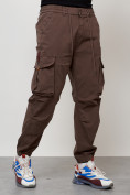 Купить Джинсы карго мужские с накладными карманами коричневого цвета 2428K, фото 7