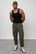 Купить Джинсы карго мужские с накладными карманами цвета хаки 2428Kh, фото 11