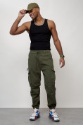 Купить Джинсы карго мужские с накладными карманами цвета хаки 2428Kh, фото 12