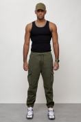 Купить Джинсы карго мужские с накладными карманами цвета хаки 2428Kh, фото 5
