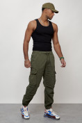 Купить Джинсы карго мужские с накладными карманами цвета хаки 2428Kh, фото 7