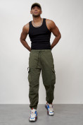 Купить Джинсы карго мужские с накладными карманами цвета хаки 2428Kh, фото 9