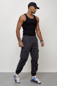 Купить Джинсы карго мужские с накладными карманами темно-серого цвета 2428TC, фото 11