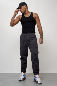 Купить Джинсы карго мужские с накладными карманами темно-серого цвета 2428TC, фото 6
