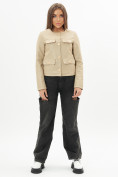 Купить Короткая кожаная куртка женская бежевого цвета 245B, фото 2