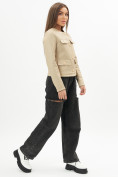 Купить Короткая кожаная куртка женская бежевого цвета 245B, фото 5