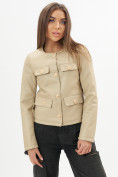 Купить Короткая кожаная куртка женская бежевого цвета 245B, фото 7