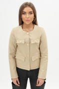 Купить Короткая кожаная куртка женская бежевого цвета 245B, фото 9