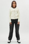Купить Короткая кожаная куртка женская белого цвета 245Bl, фото 7