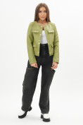 Купить Короткая кожаная куртка женская зеленого цвета 245Z, фото 5