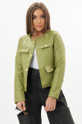 Купить Короткая кожаная куртка женская зеленого цвета 245Z, фото 8