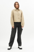 Купить Короткая кожаная куртка женская бежевого цвета 246B, фото 2