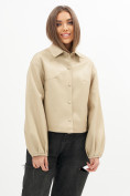Купить Короткая кожаная куртка женская бежевого цвета 246B