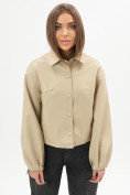 Купить Короткая кожаная куртка женская бежевого цвета 246B, фото 4