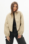 Купить Короткая кожаная куртка женская бежевого цвета 246B, фото 7